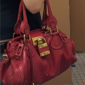 Vintage Chloe Paddington Red Leather Bag with Gold Padlock and Key